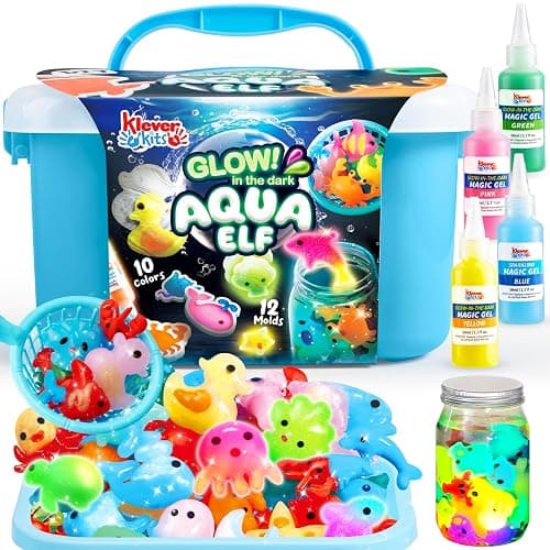 Klever Kits Glow-in-The-Dark Water Gel Kit, Magic Fairy Water Pets Toy Kit with 10 Gels(7 Glow-in-The-Dark Gels), 12 Molds, Preserving Bottle, DIY STEM Craft Kits, Arts and Crafts for Kids - Image 1