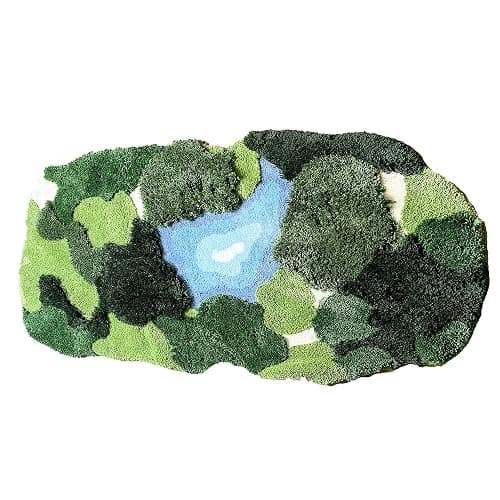 THRILRUG 20x35 Inch 3D Moss Rug,Shag Carpet Leaf Area Bathroom Rugs Non Slip Bath Mat Tufted Rug,Ultra Soft Washable Children Play Plant Leaves Shaped Kids Pets Floor Mat for Bedroom,Living Room Green - Image 1