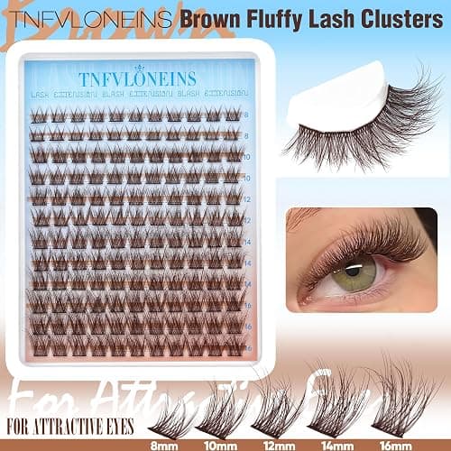 Brown Lash Clusters Kit Natural Eyelash Clusters Fluffy Lash Extension Kit Wispy Eyelash Extension Kit Matte Brown Cluster Eyelash Extensions 8-16mm Individual Lashes Clusters by TNFVLONEINS thumbnail 5