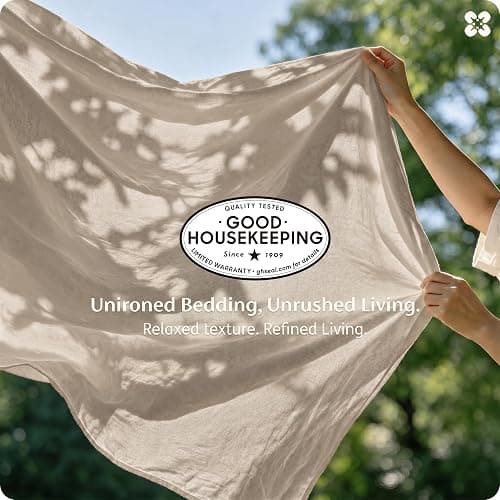 Bedsure 100% Washed Cotton Duvet Cover Queen Size - Oatmeal Minimalist Bedding Set Linen Like - PureWoven Plain Simple & Soft Comforter Cover for All Seasons (Oatmeal, Queen, 90"x90") thumbnail 2