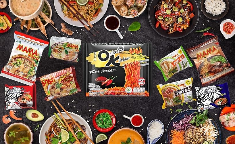 HCG Thai Ramen Noodles Variety Pack with Mama Soup and Wai Wai Quick Instant Noodle, Pack of 15 with chopsticks, 18 Piece Set thumbnail 8