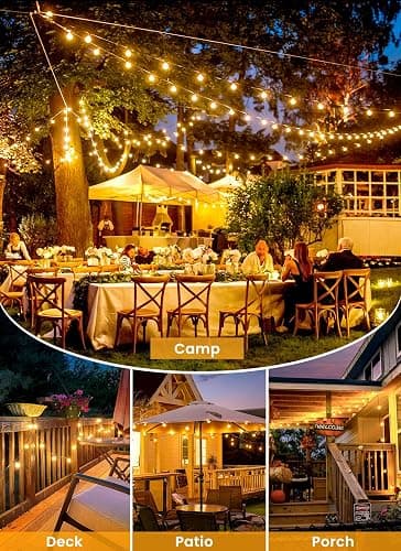 Brightown 58FT Solar String Lights Outdoor, IP65 Waterproof, Remote, Timer | Patio Lights with 17 LED Shatterproof Bulbs, 3 Light Modes, Dimmable, Outside Light for Backyard Porch Yard Party Xmas Decor thumbnail 8