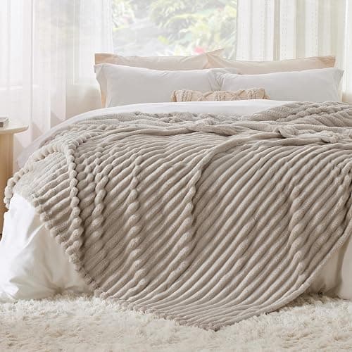 Bedsure Bedroom Decor Linen Blanket Queen Size Bedding Gifts for Women Men, Soft Fluffy Fleece Cozy Fuzzy Plush Warm Queen Blanket for Bed, Spring Decor Beige Gifts for Her Him, 90x90 thumbnail 3