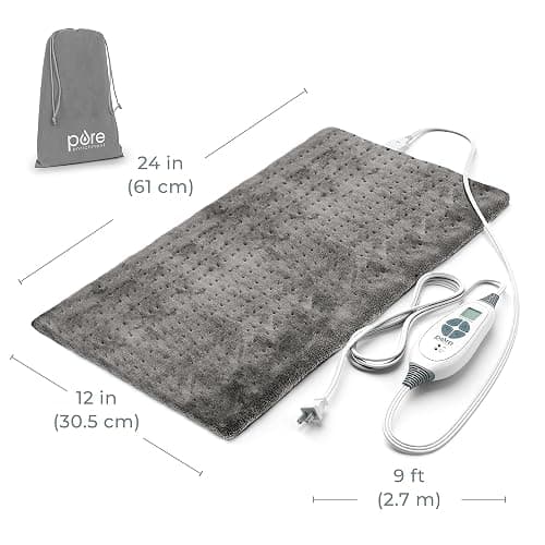 Pure Enrichment® PureRelief® XL Heating Pad - 12" x 24" Electric Heating Pad for Back Pain & Cramps, 6 Heat Settings, Soft Machine Wash Fabric, Auto-Off & Moist Heat (Charcoal Gray) thumbnail 7