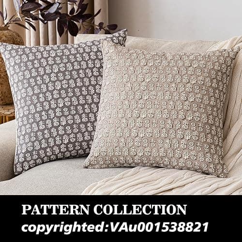 Foindtower Set of 2 Decorative Vintage Floral Print Throw Pillow Covers Neutral Modern Farmhouse Cushion Covers Boho Home Decor for Sofa Chair Couch Bedroom Living Room,18×18 Inch,Tan Taupe thumbnail 4