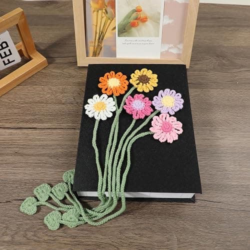 6 Pack Flower Crochet Bookmarks,Daisy Sunflower Bookmark for Women Personalized Crochet for Book Lovers and Teachers thumbnail 2