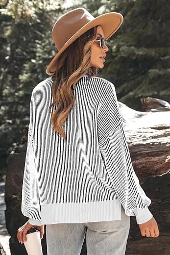 Womens Sweaters Fall 2025 Clothes Oversized Long Sleeve Colorblock Striped Knit Pullover Tops Casual Winter Trendy Outfits thumbnail 3