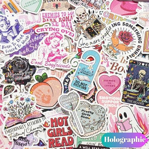 150 PCS Romance Book Stickers for Kindle, Holographic Bookish Sticker Pack Reading Glitter Vinyl Decals for Laptop Ebook Readers Water Bottles Journal Scrapbook Waterproof thumbnail 5