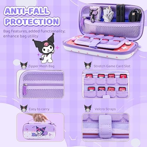 HYPERCASE Cute Switch Lite Carrying Case of Purple Bunny, with Soft Switch Lite Protective Cover, Screen Protector, Shoulder Strap & 2 Thumb Grips thumbnail 2