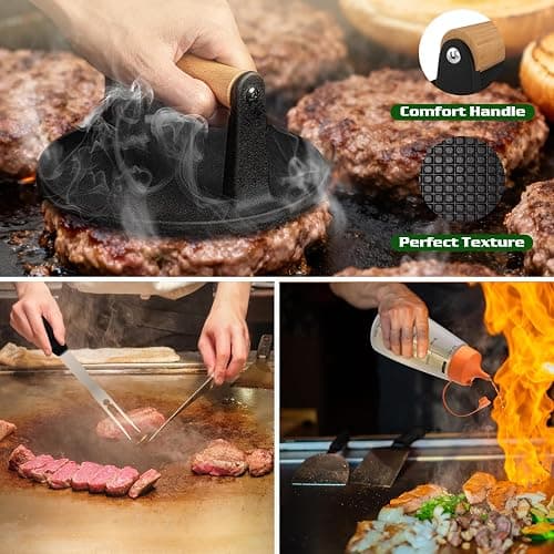 134 Pcs Griddle Accessories Kit for Blackstone - Perfect Flat Top Grill Accessories for Outdoor, Professional Round Melting Dome with Cast Iron Smash Burger Press for Barbecue. thumbnail 3