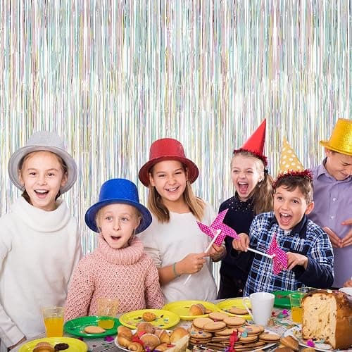 2 Pack Backdrop Curtains, 3.28 FT x 7.05 FT Laser Silver Fringe Curtains, Metallic Tinsel Foil Curtains Party Streamer, Photo Backdrop Party Decorations Bithday Photo Booth Props thumbnail 2