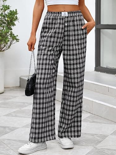 ANRABESS Womens Striped Gingham Pants 2025 Pajama Lounge Boxer Pants Cute Comfy PJ Bottoms with Pockets Y2K Plaid Outfits thumbnail 2