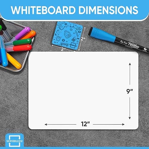 Scribbledo 12 Small White Board Dry Erase Boards Classroom Pack Mini White Boards 9"x12” Double Sided Personal Whiteboards for Students Teachers School Supplies Lapboards Mini Whiteboard Erasers Incl thumbnail 3