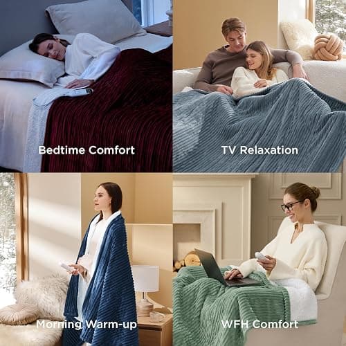 Bedsure GentleSoft Electric Blanket Twin - Soft Ribbed Flannel Heated Blanket, Heating with 10 Time Settings, 6 Heat Settings, and 8 hrs Timer Auto Shut Off, Gifts for Grandma (62x84 inches, Green) thumbnail 6