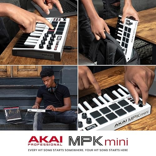 Akai Professional MPK Mini MK3-25 Key USB MIDI Keyboard Controller With 8 Backlit Drum Pads, 8 Knobs, Music Production Software and Native Instruments Sound Package (NKS Integration), White thumbnail 8