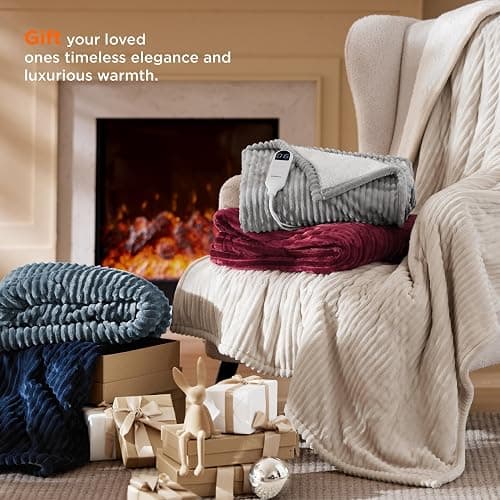 Bedsure GentleSoft Heated Blanket Throw - Soft Ribbed Flannel Electric Blanket, Heating with 4 Time Settings, 6 Heat Settings, and 3 hrs Timer Auto Shut Off, Gifts for Grandma (50x60 inches, Brown) thumbnail 7