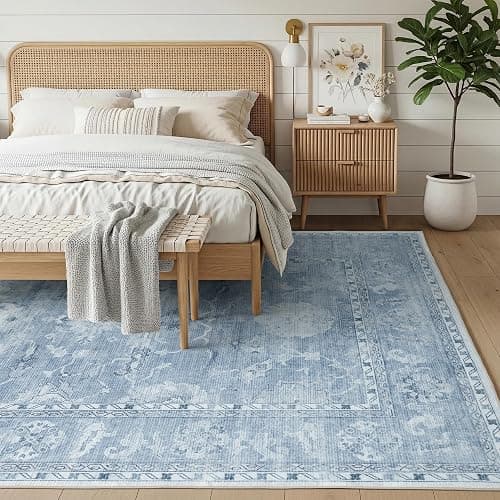 Washable Rugs 5x7 Blue Area Rugs for Living Room,Rug for Bedroom, Vintage Distressed Non-Slip, Ultra Soft Faux Wool Carpet for Dining Room for Home Office Décor thumbnail 4