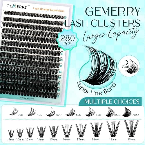 Lash Clusters Fluffy Cluster Lashes Extensions Thick 280pcs D Curl Eyelash Clusters DIY At Home Individual Lashes Extension by GEMERRY（80P-10-18mm) thumbnail 5