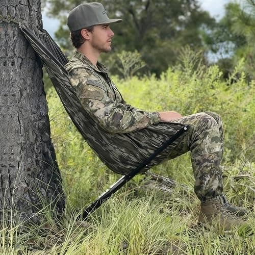 Bluexbear Low Down Hunting Seat with Adjustable Height, Portable Folding Tree Stand & 180° Pivot Lightweight Hammock Chair for Deer Hunting, Turkey Duck Blind, Camping Stool - Image 1