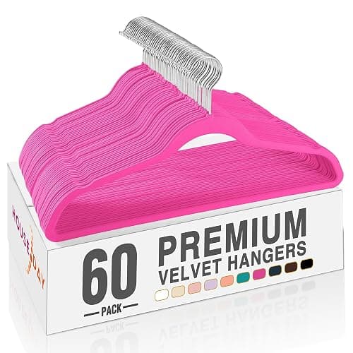 HOUSE DAY Rosy Red Velvet Hangers 60 Pack, Non Slip Clothes Felt Hanger Heavy Duty for Coat, Premium Slim Space Saving Suit Hangers for Closet Organizer, 360° Rotating Silver Hook - Image 1