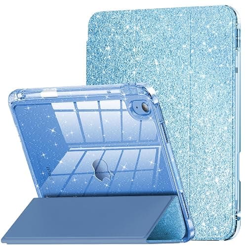 INFILAND Glitter Case for iPad A16 11th/10th Generation 11/10.9 Inch | 2025/2022 Sparkly Clear Cute Protective Cover Back with Pencil Holder For Kids Girls Blue - Image 1
