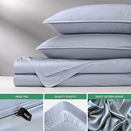 Pure Bamboo Queen Sheets, Genuine 100% Organic Viscose Derived from Bamboo Bed Sheet Set, Luxuriously Soft & Cooling, Double Stitching, 2 Year Quality Promise (Queen, Sterling Blue) thumbnail 6