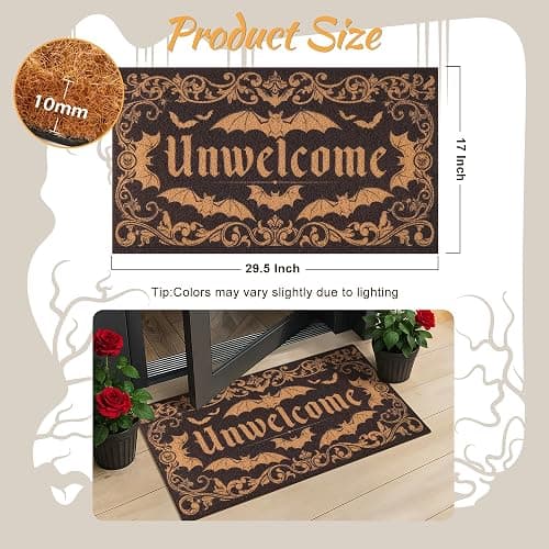 Fttoyoly Gothic Bat Door Mat for Front Door, Doormat Outside Entrance with Unwelcome Design, Gothic Decor for Porch and Entryway, Indoor Outdoor Use, 17'' x 29.5''- Black thumbnail 3