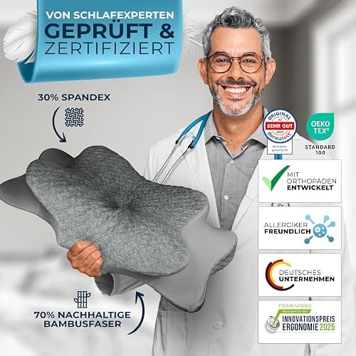 Glückstoff® Kissenbezug für Orthopädisches Kissen [mit Kühl- und Wärmeeffekt] aus Bambusfaser und Spandex | Weich & Kuschelig | Ersatzbezug | Grau | Version: Ergo thumbnail 4