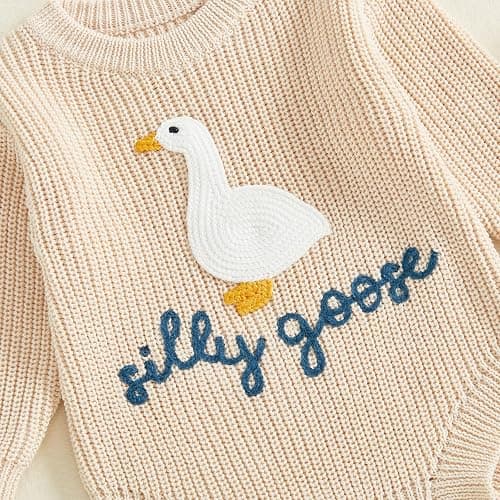 Ysfanwuxi Newborn Baby Boy Girl Sweater Romper Silly Goose Embroidery Knit Onesie Knitted Bodysuit Warm Fall Winter Clothes thumbnail 6