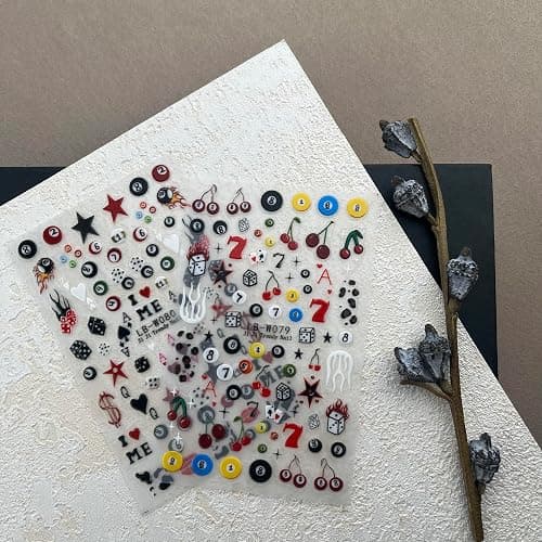 SIMAYKUWA 3D Nail Stickers for Pool & Dice Design - Cartoon Style Press-on Nail Art Decals (2 Sheets) - Cute Textured Manicure DIY Accessories thumbnail 5