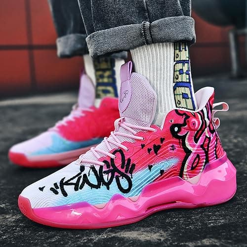 Men's High-Top Basketball Shoes Anti-Slip and Wear-Resistant Soles Running Shoes Graffiti Design Fashionable Sports Shoes thumbnail 6