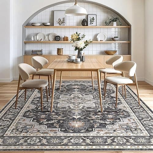 Vintage Living Room Area Rug 8x10 - Large Soft Washable Oriental Traditional Distressed Farmhouse Rugs for Bedroom - Indoor Floor Accent Carpet for Home Office House Decor - Black thumbnail 7