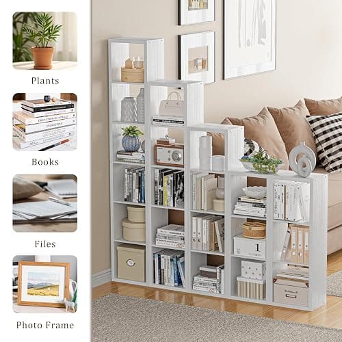 VDNEND Cube Storage Organizer Bookcase, Decorative 11 inch Open Back Cubical Shelf with Thickened Border, Display Bookshelf for Living Room, Home Office, Sturdy Room (White, 6 Cube,Vertical) thumbnail 7