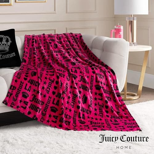Juicy Couture Luxurious Throw Blanket for Couch - 50” x 70” Inches - Crown Royal Blanket - Plush & Cozy Throw Blanket - Decorative Blankets for Sofas, Throws for Chairs, and Beds – Hot Pink/Black thumbnail 4