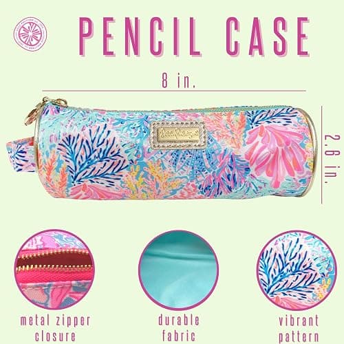 Lilly Pulitzer Cute Pencil Case, Colorful Zipper Pouch for Office Supplies, Small Travel Bag with Carrying Handle, Splashdance thumbnail 3