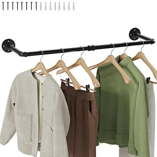 RSFMAS Wall Mounted Clothes Rack, Industrial Pipe Clothing Rack 28 Inch Black, Wall Clothes Hanger for Bedroom, Cloakroom, Closet, Hallway, Boutique Display, Drying Racks Wall-Mount for Laundry - Image 1