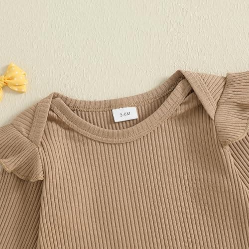 Lucikamy Newborn Baby Girl Fall Outfits Ribbed Long Sleeve Rompers Suspender Overalls Pants Sets Infant 2Pcs Clothes thumbnail 4