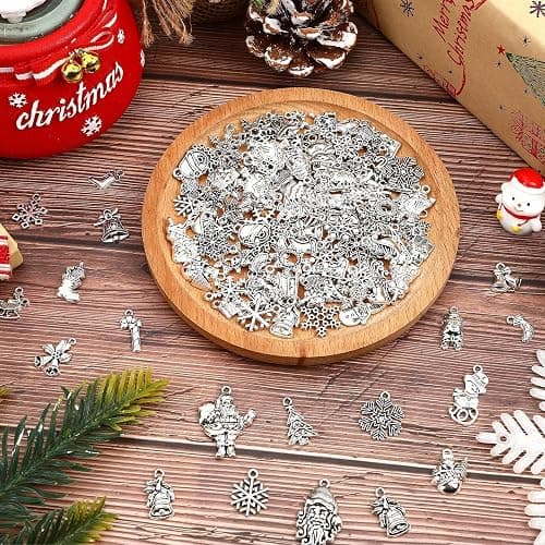 MARFOREVER 120Pcs Christmas Charms for Jewelry Making, Xmas Antique Silver Christmas Charms Holiday Tibetan Bangle Pendants Accessory for DIY Bracelet Necklaces Earrings Making Supplies thumbnail 3