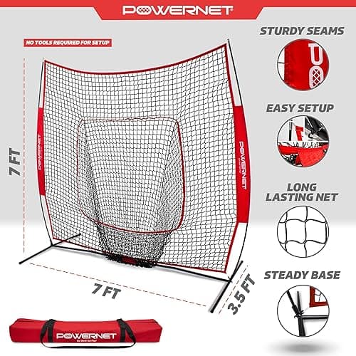 PowerNet Baseball Softball Practice Net 7x7 with Baseball Accessories for Practice Pitching, Batting & Fielding, Ball Caddy, Weighted Baseballs, Tee thumbnail 4
