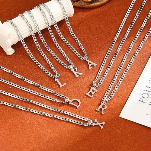 JIKASI Initial A-Z Letter Pendant Necklace for Men 18K Gold Plated Capital Initial Necklace Cuban Link Chain 4mm 20 Inch Jewelry Gift thumbnail 4