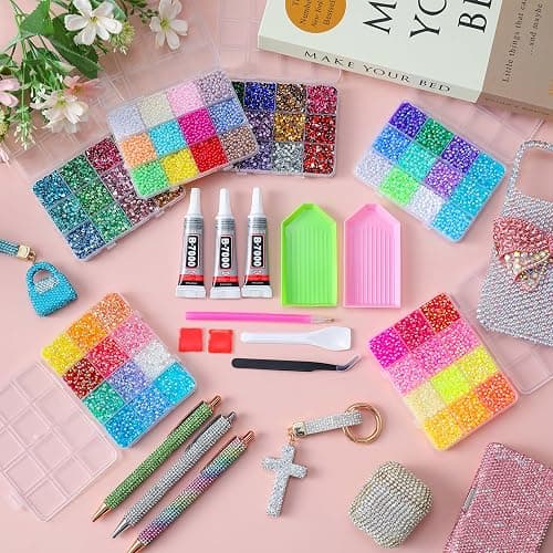 LERBOU Bedazzling Kit 54000PCS Rhinestones & 12 Colors Half Pearls, 48 Colors 3mm Flatback Gems Set with Tweezers & Tools for Nail Art, Crafts & DIY Decoration thumbnail 2