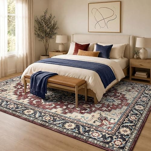 Homaxy Vintage Rugs Living Room Washable Anti Slip Large Rug Low Pile Boho Lounge Carpet for Bedroom, Nursery, Kitchen - 160 x 220 cm, Retro Red/Beige thumbnail 6