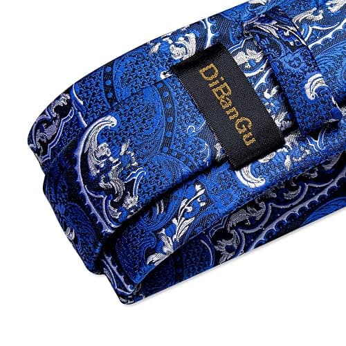 DiBanGu Paisley Ties for Men Silk Necktie and Pocket Square Cufflinks Tie Clip Set Woven Classic Mens Tie for Wedding Party thumbnail 5