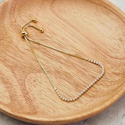 Philip Jones 18k Gold Plated 2mm Adjustable Tennis Bracelet Created with Zircondia® Crystals thumbnail 5
