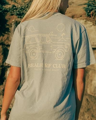 Womens Teens Oversized Graphic Tshirts Y2k Flower Fruit Vintage Tees Beach Surfer Casual Short Sleeve T-Shirts thumbnail 3