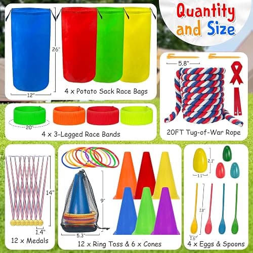 LINAYE Field Day Games Outdoor Activities, Carnival Lawn Yard Picnic Family Reunion Games Tug of War Rope Sack Race Bags for Adults and Kids Ring Toss Egg and Spoon 3 Legged Race for Birthday Party thumbnail 2