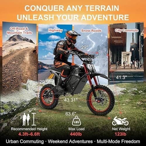 YJOVELA Electric Dirt Bike for Teens Adults, 3600W 3 Speed Mid-Drive Motor E Dirt Bike, 38MPH Off-Road Electric Motorcycle, 48V 23Ah Battery 53 Miles Long Range Dual Hydraulic Nitrogen Shock Absorbers thumbnail 8