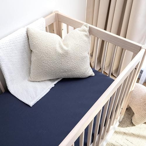 ROMY RO Muslin Crib Sheets, 100% Organic Cotton, Breathable and Ultra-Soft, Standard Crib Sheet Mattress (28"x 52") for Girls and Boys, Neutral Fitted Baby Crib Sheet (Navy) thumbnail 4