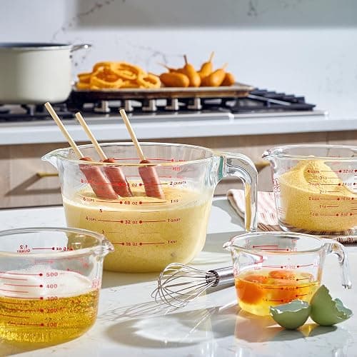 Le'raze Set of 3 Glass Measuring Cups with Measuring Spoons & Whisk - Kitchen Mixing Bowl Liquid Measure Cup, Glass Bakeware. 1 cup, 2 cup, 4 cup., Multi Size, Clear thumbnail 4