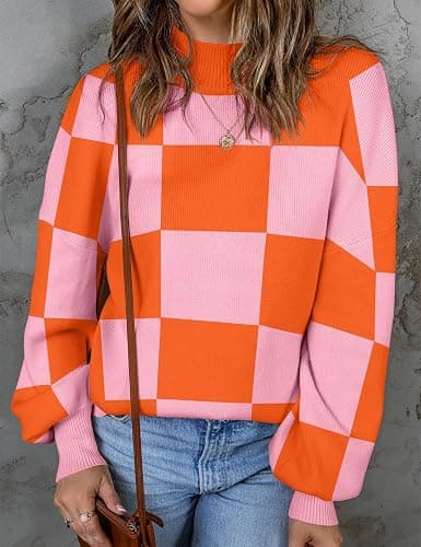 ZESICA Women's 2025 Fall Fashion Turtleneck Long Sleeve Striped Ribbed Knit Loose Pullover Sweater Tops thumbnail 6